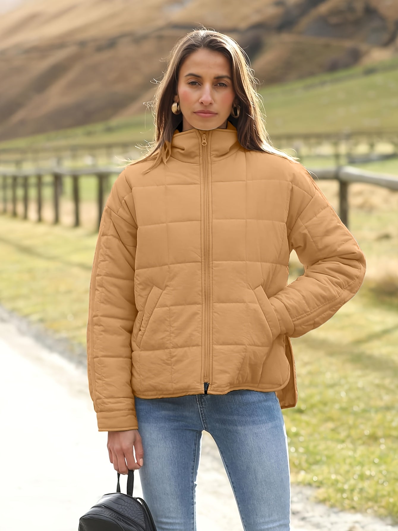Buoniyk Women's Oversized Splice Quilted Lightweight Puffer Jacket Casual Padded Coat