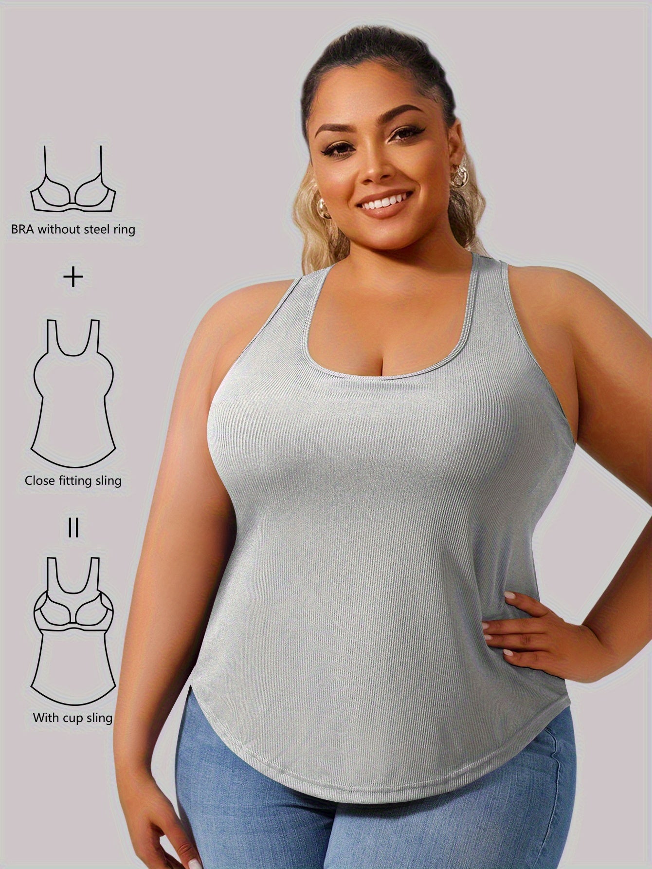 Plus Size - Plus Size - Plus-Size Women'S Spring Summer Fall Vest 2-In-1 Vest with Coaster I-Back Rib Casual Base Vest