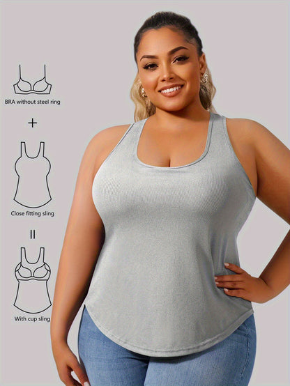 Plus Size - Plus Size - Plus-Size Women'S Spring Summer Fall Vest 2-In-1 Vest with Coaster I-Back Rib Casual Base Vest