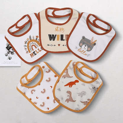 5-Pack Baby Bibs with Adjustable Snaps - Cute Cartoon Embroidery, Unisex Design for Boys & Girls - Perfect for Mealtime Messes