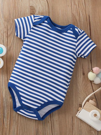5pcs Set of Baby Boys' Short Sleeved Cartoon Triangle Jumpsuit, Ha Yi, Baby Boys' Ocean Boat Anchor Casual Crawling Suit, for Outdoor