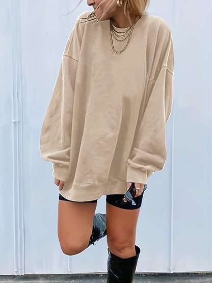 Women's Oversized Long Sleeve Sweatshirts Pure Color Round Neck Casual Pullover Shirt
