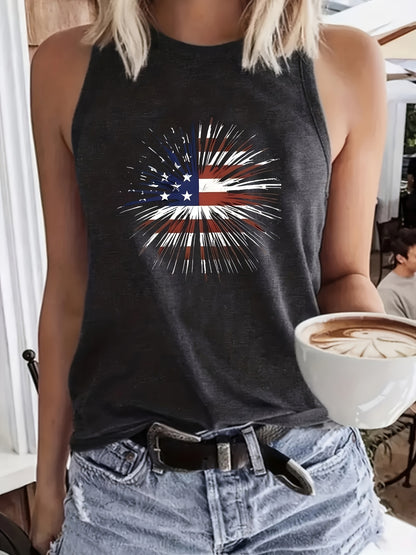 Print Vest, Crew Neck Casual Every Day Top, Women's Clothing