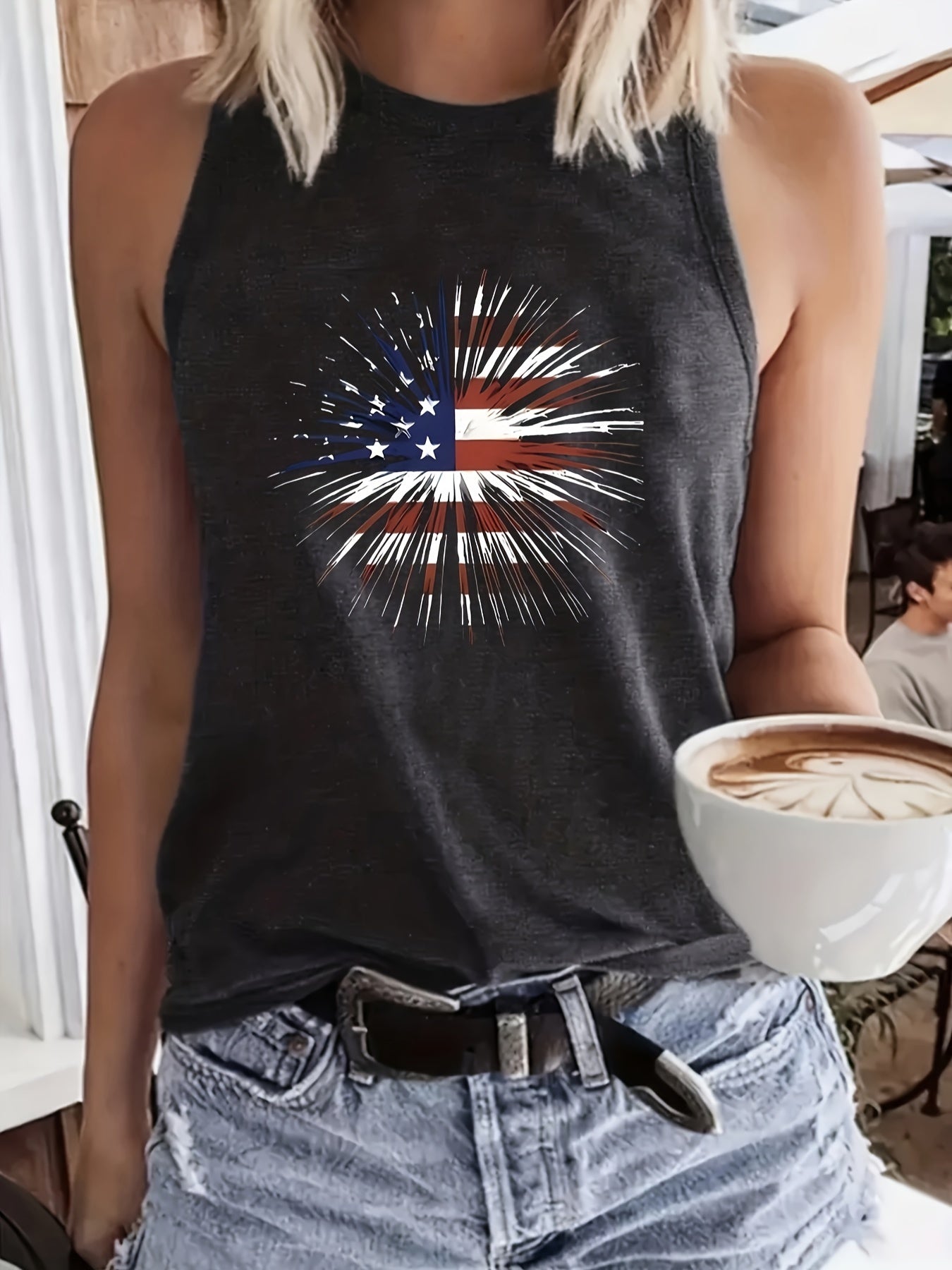 Print Vest, Crew Neck Casual Every Day Top, Women's Clothing
