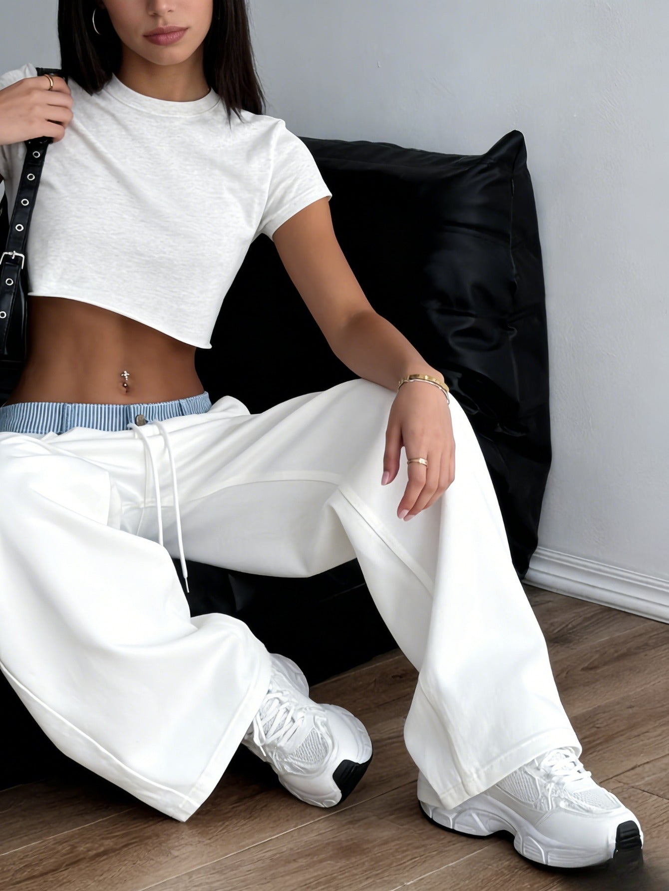 2026 Spring And Summer Fragrance New Contrasting Color Letter Webbing Decoration Straight Splicing Casual Pants Temperament Straight Jeans Commuter Trousers High Waist Jeans