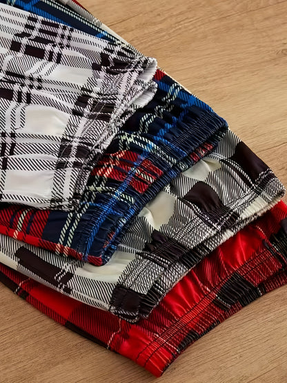 4 Pieces Of Men's Casual Plaid Trousers Pajamas For Spring And Summer, Fashion Trendy Pants Pajamas For Autumn And Winter Loungewear Mens Clothes Pajamas For Men Pajama Pants Mens Pajama Pants Pijama De Hombre