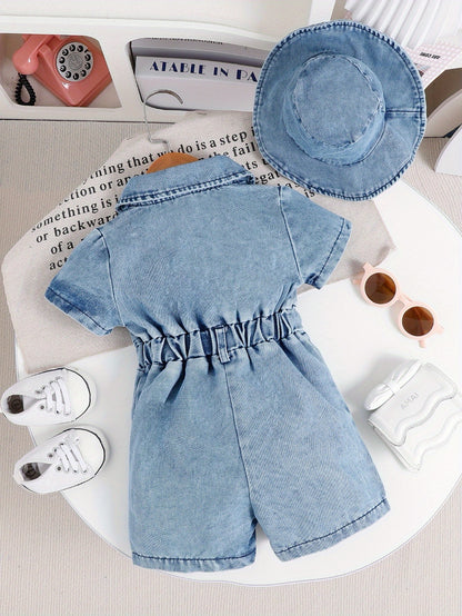 Baby Sky Blue Denim Utility Shorts - product view 3