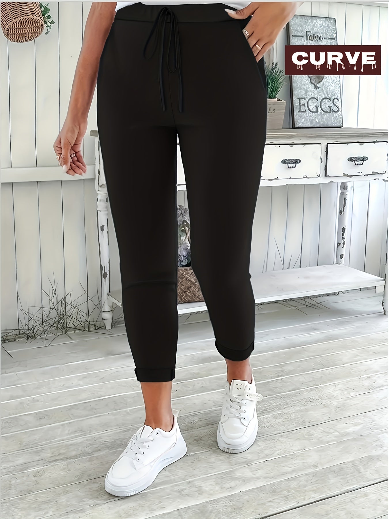 Plus Size - Plus Size Women'S Pants Spring Summer Curve Ladies Casual Pockets Solid Colour Tight Ladies Trousers Black Pants, Plus Size Women Pants
