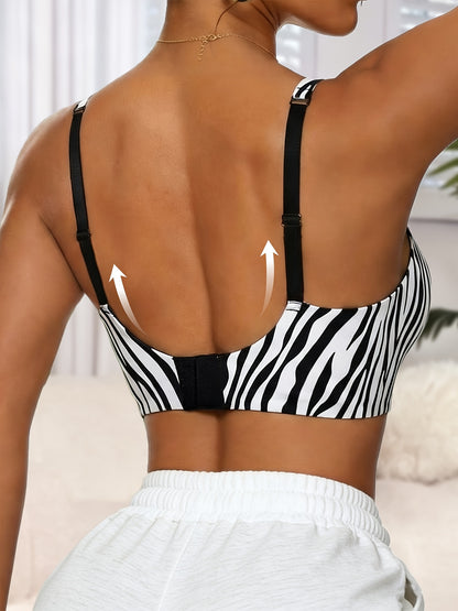 Women's Seamless Jelly Gel Sexy Leopard Print V-Neck Bra- No Underwire, Non-removable Pads, Adjustable Straps, Invisible Clasp, Breathable and Comfortable, Women's Push-up Bra, Women's Leopard Print Bra