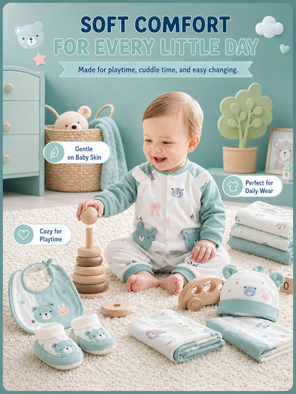 Baby Boy Clothes + Baby Items, Newborn Daily Necessities Complete Set, 0-3 Months, Total 21pcs, 3 Sets Of Clothes +Swaddle Blanket+ Hat + Hand And Foot Covers, Full Moon Summer Long Sleeve Set, Baby Romper, Local Warehouse, Baby Shower Gifts