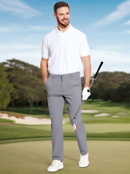Men's Golf Pants - Lightweight Quick-Dry Stretch Formal & Casual Trousers, Straight Fit with Belt Loop, High Quality Breathable Fabric for Golf, Office, Evening Events - All-Season Mens Athletic Pants, Sports Leisurewear, Metallic Button Details, Work Tro
