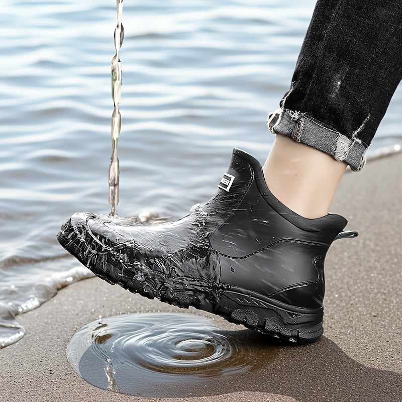 Lightweight, Non-Slip Rain Boots for Couples, Fashionable Short Ankle Footwear Featuring Cushioned Insoles, Breathable Lining, Versatile for Car Washing And Outdoor Activities, Equipped with Durable, Textured Soles That Resist Slipping
