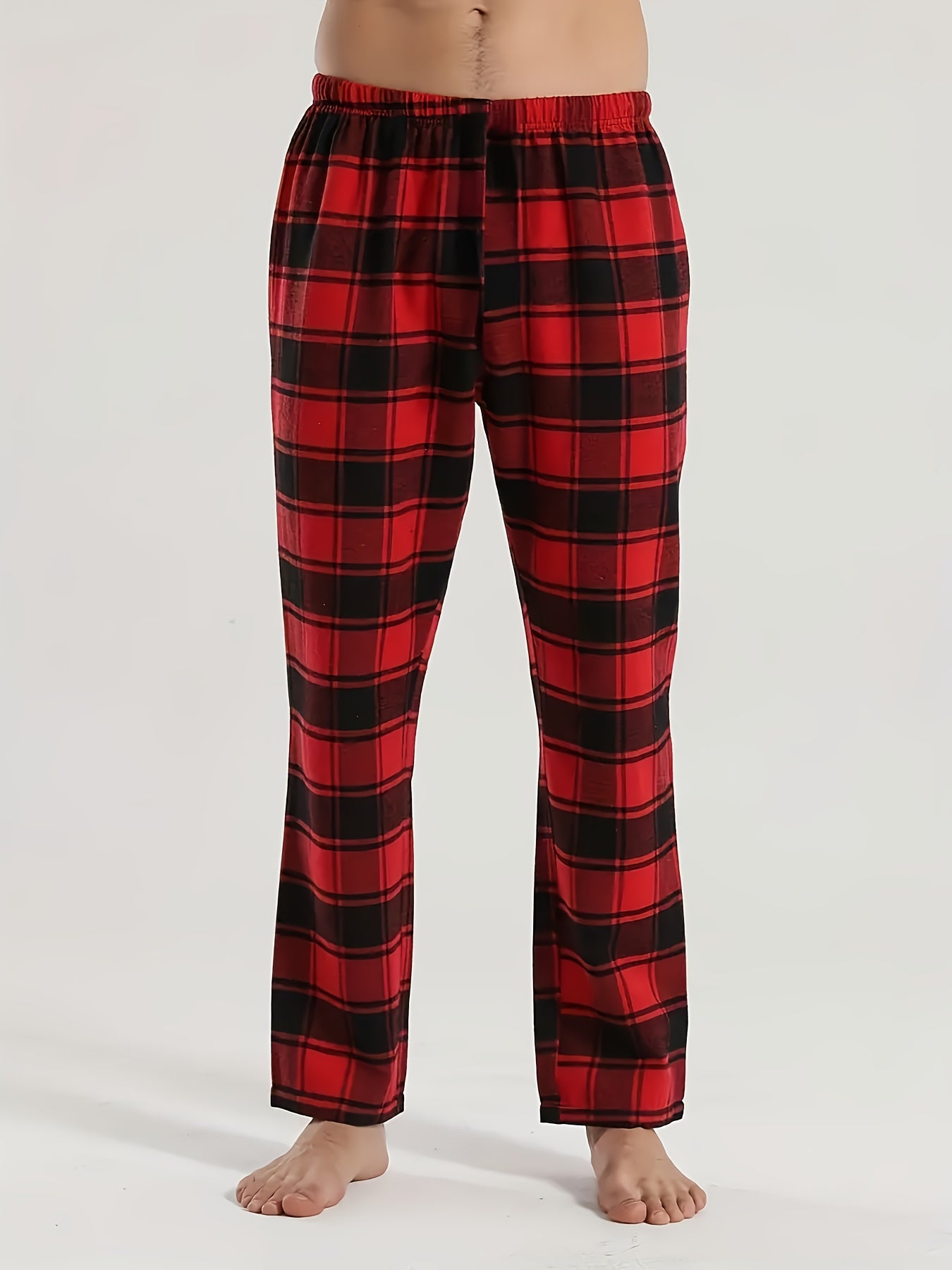 3pcs Of Men'S Casual Plaid Trousers Pajamas For Spring And Summer, Fashion Trendy Pants Pajamas For Autumn And Winter Loungewear