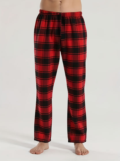3pcs Of Men'S Casual Plaid Trousers Pajamas For Spring And Summer, Fashion Trendy Pants Pajamas For Autumn And Winter Loungewear