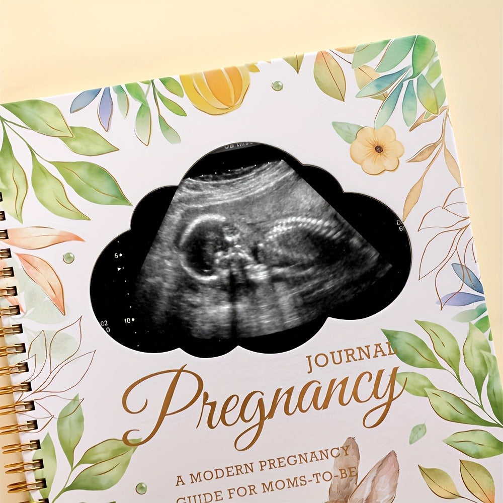 Pregnancy Journal and Memory Book - 96 Sheets - Floral bunny cover with stickers and sonogram photo insert