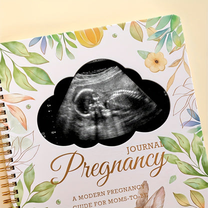 Pregnancy Journal and Memory Book - 96 Sheets - Floral bunny cover with stickers and sonogram photo insert