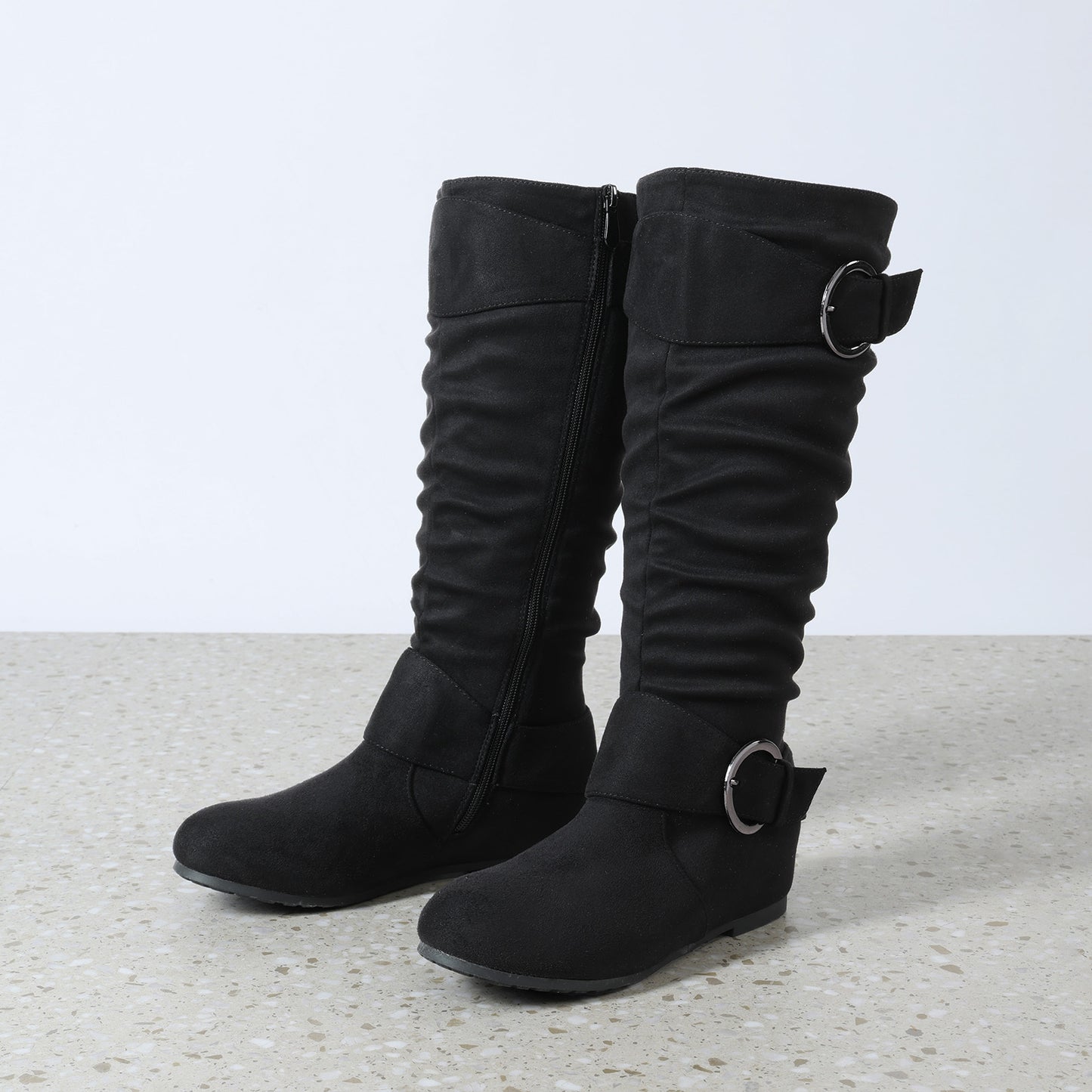 DREAM PAIRS Women's Wide Calf Knee High Boots, Fur-lined Low Hidden Wedge Boots