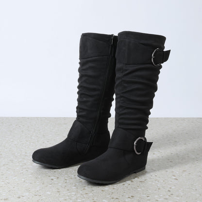 DREAM PAIRS Women's Wide Calf Knee High Boots, Fur-lined Low Hidden Wedge Boots