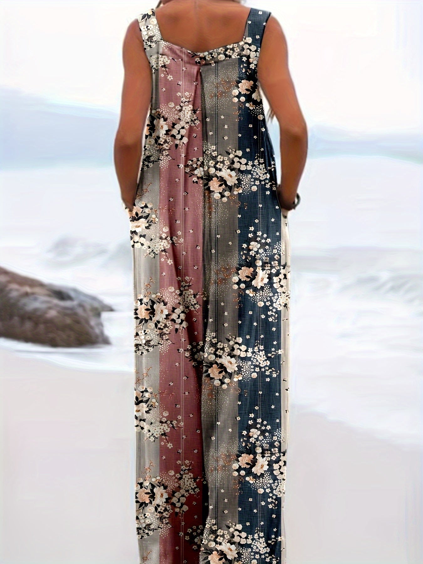Plus Size Women's Floral Print Pocket Jumpsuit - Casual Button Front Wide-Leg Overalls, Perfect for Spring & Summer Beach Outings, Spring Fashion | Buttonfront Jumpsuit | Breathable Fabric