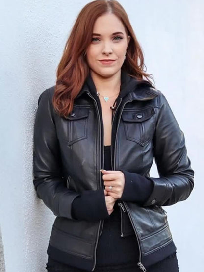 Women's Hooded PU Leather Jacket, Classic Slim-Fit Biker Style with Detachable Hood, Full-Zip PU Leather Coat with Multiple Pockets, Warm Windproof Outerwear for Spring, Fall & Winter Casual & Daily Outfits