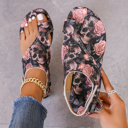 Women's Summer New Vintage Bohemian Style Beach Sandals, Toe-Grip Design Flat Sandals, Paisley Print Sandals, Women Shoes