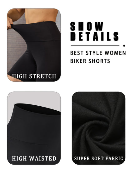 4 Pack 6"High Waisted Shorts for Women, Super Soft No See Through Workout Yoga Athletic Shorts Running