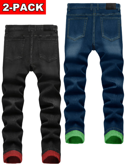 New Spring Style Two-Pack Men'S Jeans: Trendy Ripped Jeans, Black Retro Colorful Casual Pants, Perfect Valentine'S Day Gift