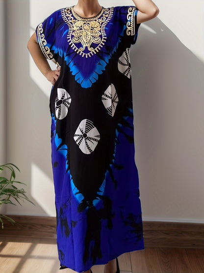 Elegant Ramadan Kaftan Dress: Middle Eastern Women's Long Sleeve, Floral Print, Rayon/Viscose, Seasonal, Straight Cut,, Sari Style, Suitable for All Seasons