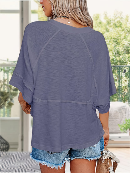 Women'S Summer Casual Crewneck Batwing Half Sleeve T-Shirts Solid Color Loose Fit Cute Basic Flowy Tops Tees Blouses