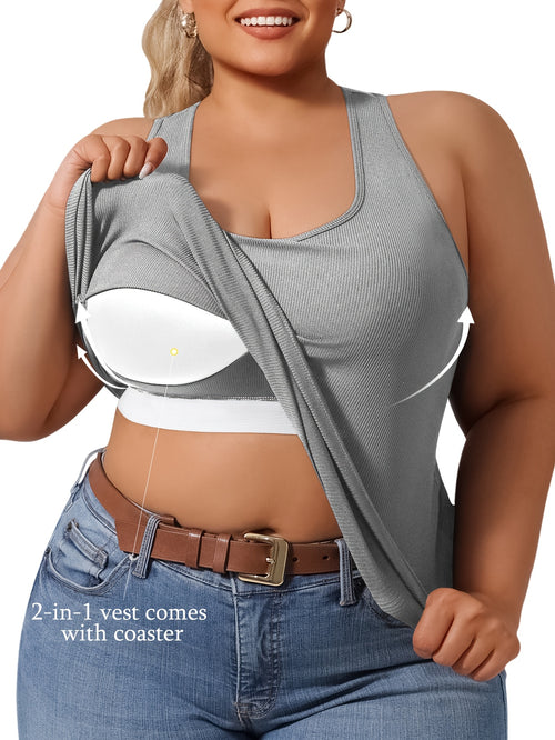 Plus Size - Plus Size - Plus-Size Women'S Spring Summer Fall Vest 2-In-1 Vest with Coaster I-Back Rib Casual Base Vest