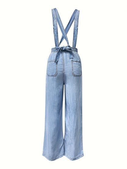 Stylish Women'S Boyfriend Denim Overalls - Relaxed Loose Fit with Utility Cargo Pockets, Comfortable Casual Jumpsuit