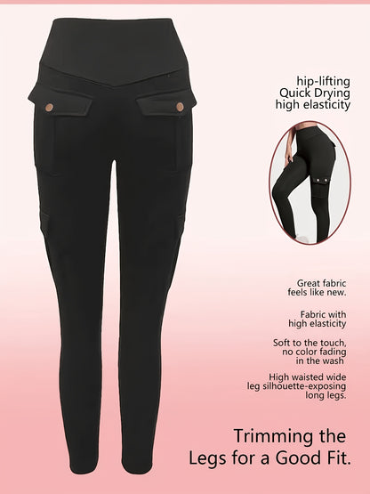 One-piece - Four-season Style Women'S Fashionable Work Pants With Pockets, Flares The Hips And Slims The Figure. Suitable For, Outdoor Leisure. Multi-pocket Ankle-length Pants, Casual Women'S Wear, Summer Women'S Wear. Available In Five Colors
