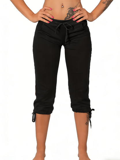 (3 Pack) Women's Lightweight Cropped Trousers with Drawstring Waist - Casual Trousers, Comfortable And Stylish Everyday Trousers for Spring And Summer | Loose Fit Trousers | Casual Style Trousers