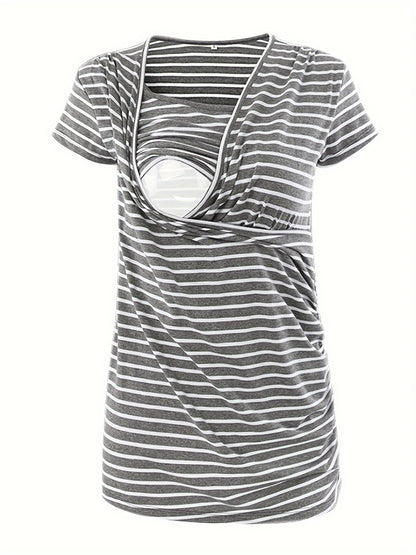 Set of 3 Women'S Short Sleeve Maternity Tops with Side Ruching for Breastfeeding
