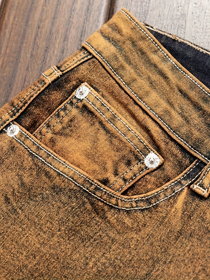 Y2K Street Style Versatile Jeans Mid-Rise Stretch Slim Fit Classic Five-Pocket Design, All-Season Wear, Gradient Multi-Pocket Jeans