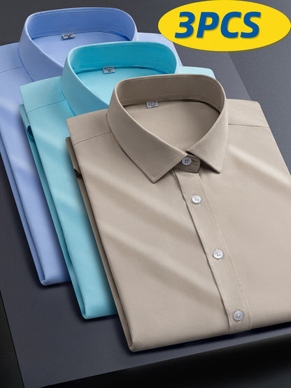3pcs Men'S Stretch Long Sleeve Business Casual Dress Shirts