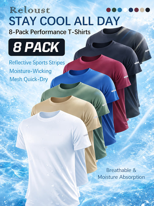 Men'S 8 Pack Workout Shirts Quick-Drying Breathable Cooling Mesh Athletic T-Shirts, Moisture Wicking Short Sleeve Gym Running Tops, Mens Clothes Value Set, Butfits For Men, Practical Gifts For Boyfriend Camiseta Para Hombre