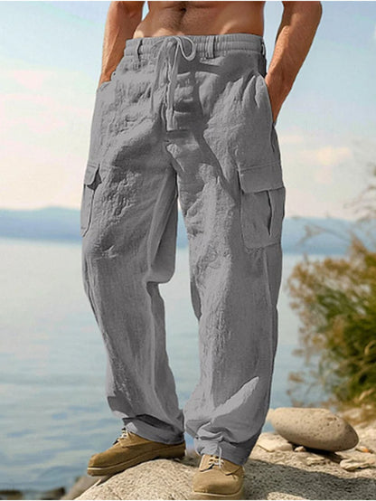 Men's Lightweight Breathable Cargo Pants with Multi- - Straight Outdoor Pants Suitable for, Camping,, Machine Washable Loose-Fit Casual Trousers with Utility Belt Pockets