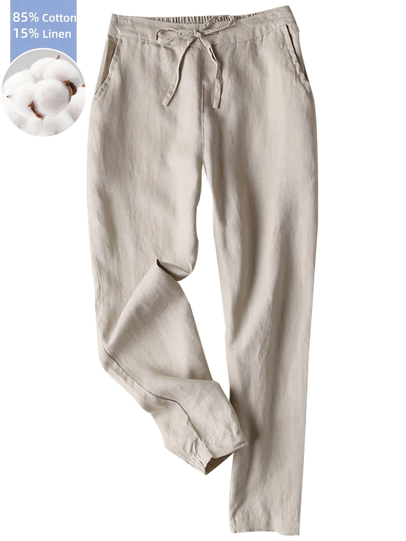 Women's Linen Pants - Summer High Waist Straight Leg Pants with Drawstring | Casual Beach Palazzo Pants | Boho Vacation Trousers for Travel