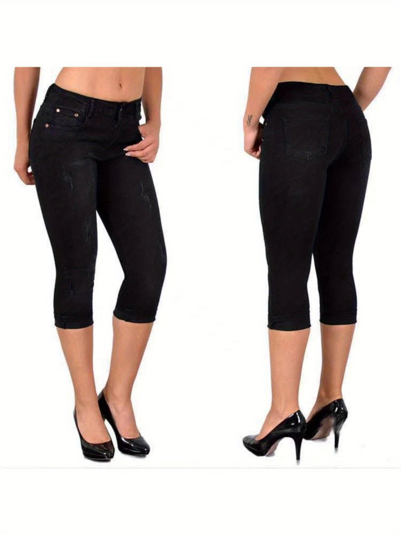 Women's Stretch Skinny Cropped Capri Jeans - Slim-Fit Denim Pants with Comfort Stretch Fabric, Machine Washable & Summer Casual Streetwear Style, Elastic Waist Jeans, Casual Attire, Modern Fashion, Durable Construction, Street Fashion, Western Style, Comf