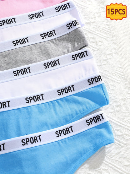 15pcs Letter Waistband Thong, Sexy, Fashionable, Comfortable, Skin Friendly, Soft And Elastic Underwear, Suitable for Daily Commuting, Women's Underwear And Underwear