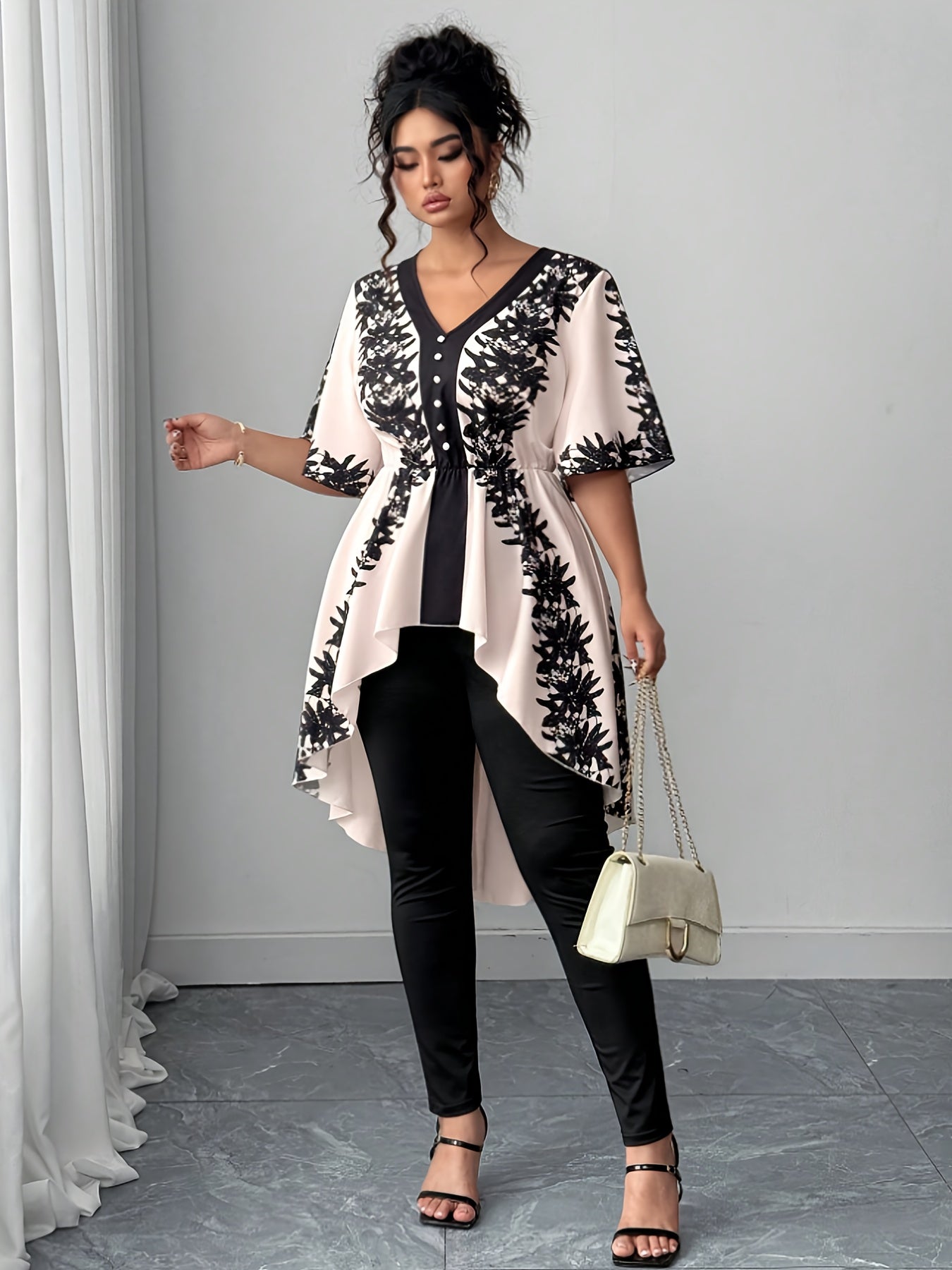 Women's White Polyester Printed V-Neck Dress - product view 20