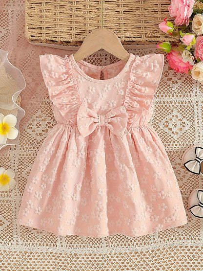 Baby Girl Clothing, Baby Products, Newborn Baby Girl Clothing, Baby Girl Summer Versatile And Cute Round-neck Plain-color Ruffled Floral Princess-style Dress. Baby Girl Casual Dress. Back-to-school Promotion. Valentine's Day Gift.