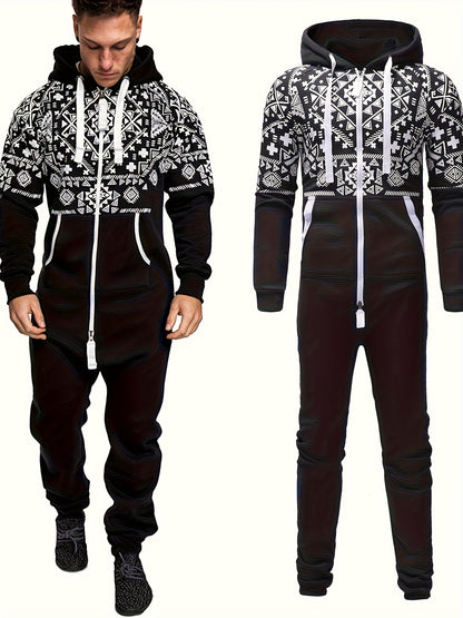 Lkwxsai Men'S Hooded Fleece Lining Jumpsuit, Long Sleeve Full Zipper Overalls with Kangaroo Pockets
