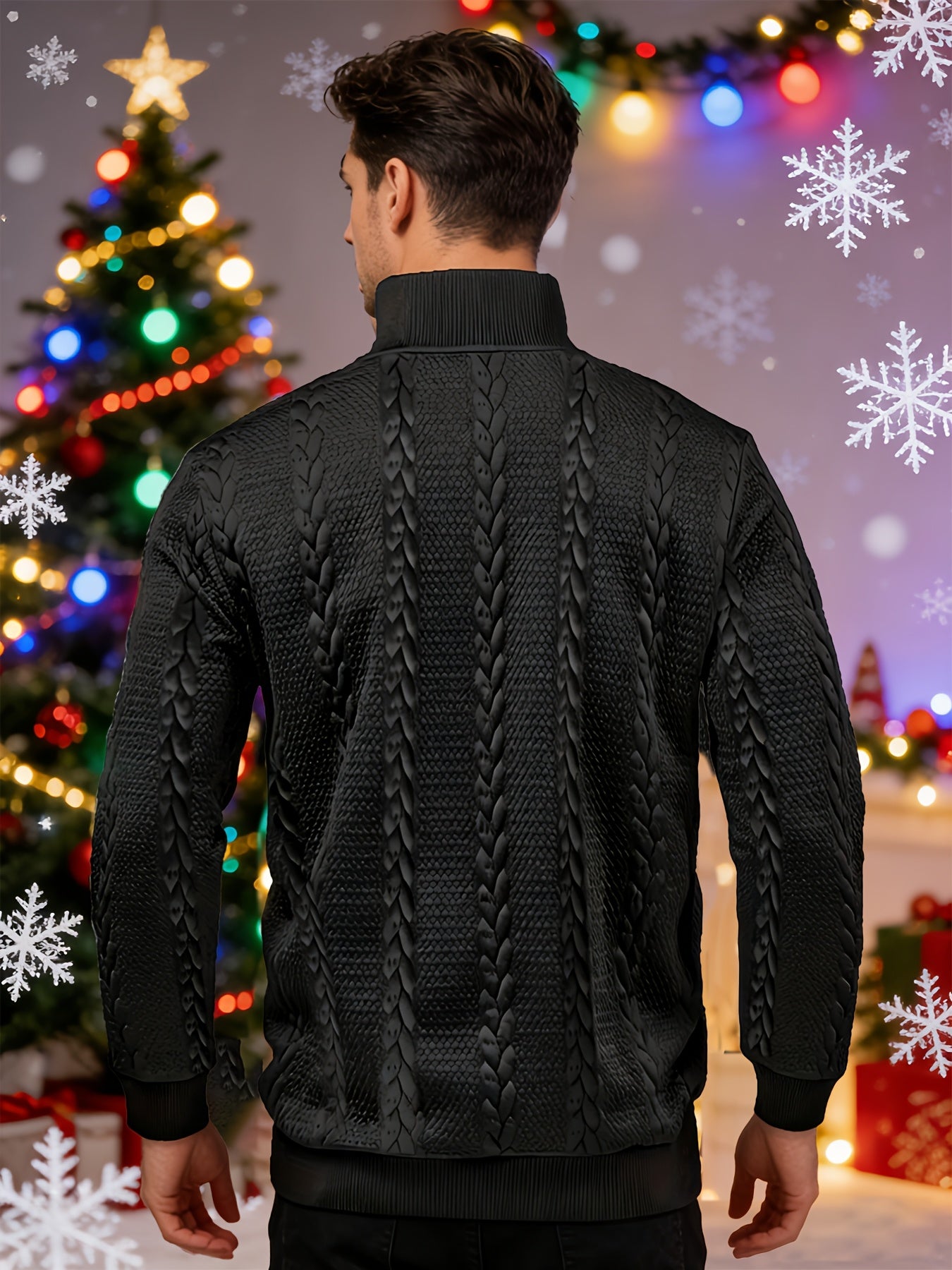 Casual Top for Men in Autumn/Winter, Featuring a Textured Wheat Pattern Fabric, Contrasting Ribbed Edges, And a Zippered Long-Sleeve Henley Design. an Ideal Present for New Year, Valentine'S Day, Or for Your Husband