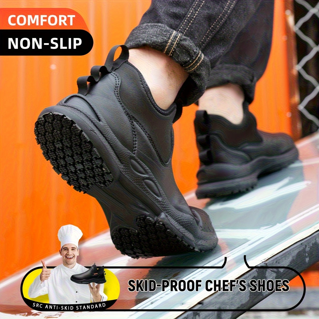 Men's Slip- Shoes, Slip-On Style, Slip- &, Comfortable & Lightweight - Ideal for & Restaurant Workers