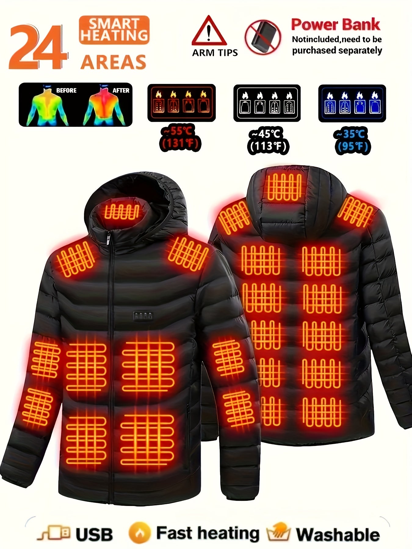 Men'S Heated Jacket, Couple Model, 24-Zone Heating, The First Choice for Outdoor Camping, Daily Leisure Outings, Windproof Jacket, Popular in Cold Areas