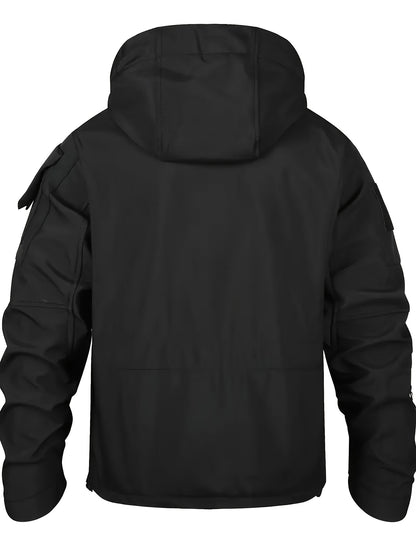 Winter Shark Skin Softshell Hooded Jacket Multi-pocket Tactical Windbreaker for Outdoor Adventures -lined Thermal Fabric Ideal for Snowy Weather and Hiking ExcursionsWinter Shark Skin Softshell Hooded Jacket Multi-pocket Tactical Windbreaker Fo