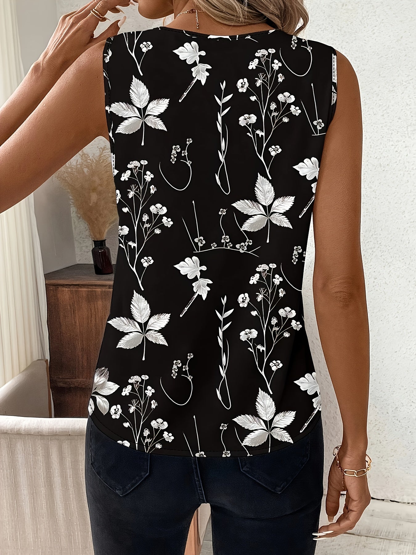 A 3pcs Set Of Elegant Directional Flower-printed Sleeveless Vest