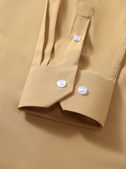 Men'S Henley Collar Long Sleeve Shirt | Casual, All-season, Solid Color, Regular Fit, Button Details, Woven Fabric